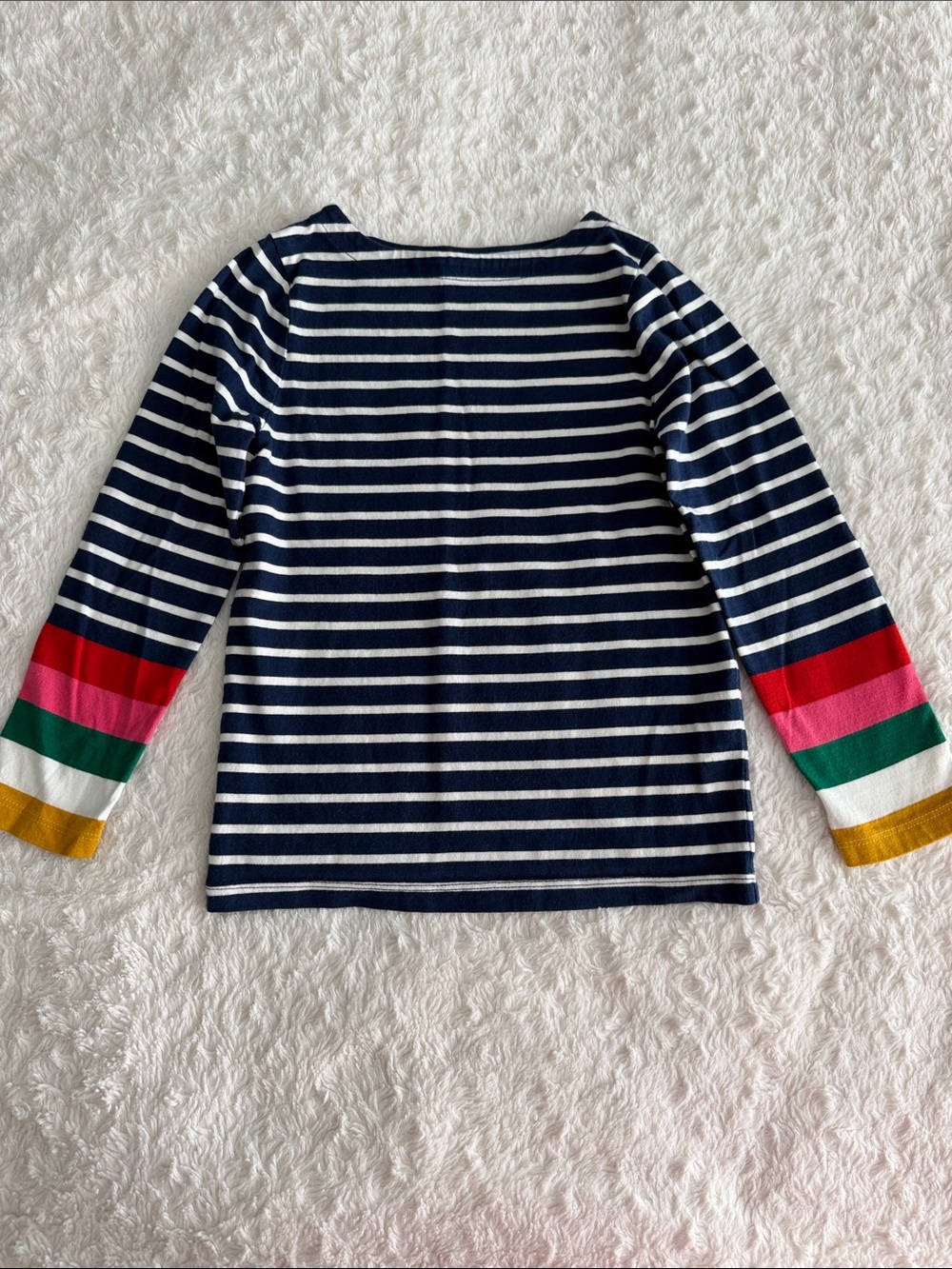 Mini Boden girls size 6-7 long sleeve navy blue striped knit shirt boat neck